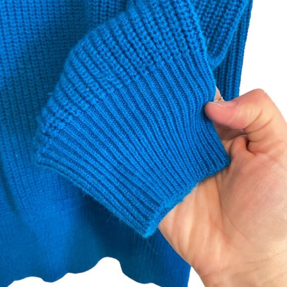 Womens Vintage 80s J&L Sports Cerulean Blue Low V Neck Cable Knit Sweater Size M - Picture 8 of 16